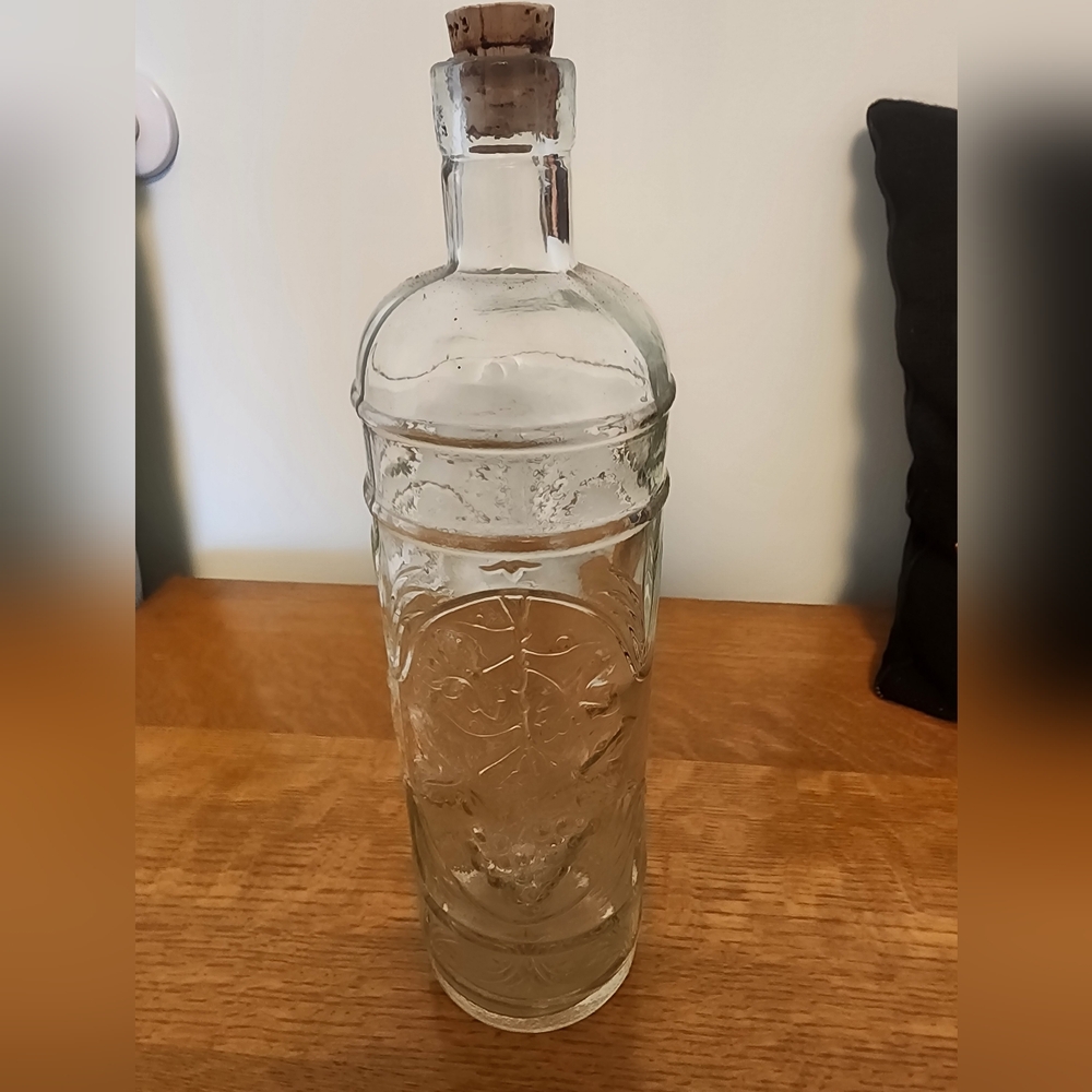 Gray Glass Art Bottle with Embossed Patterns